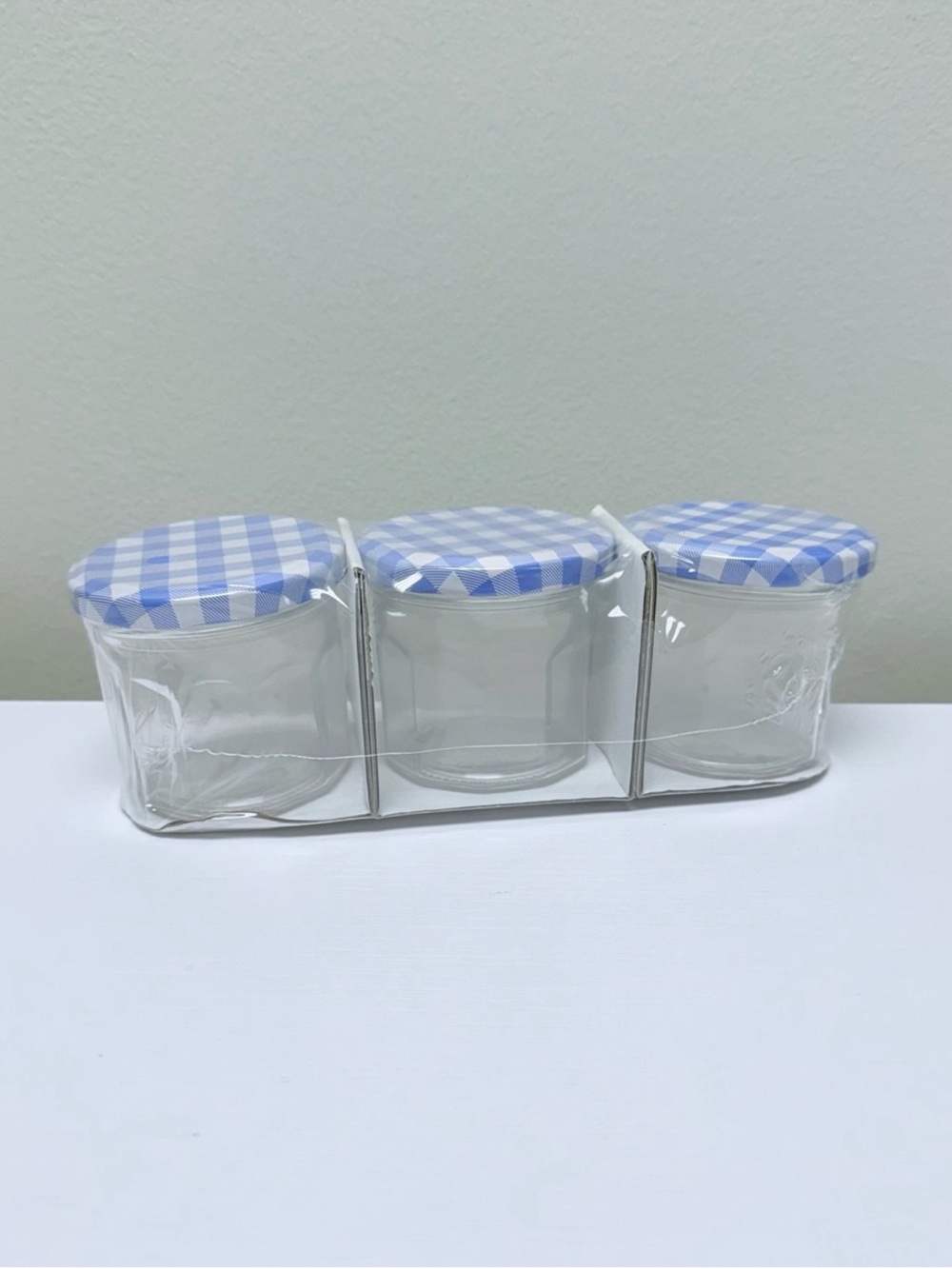 Set of 3 Small Glass Jars with Blue Gingham Lids Target Bullseye Playground - Picture 4 of 5